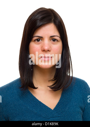 Portrait de jeune femme avec T-shirt bleu Banque D'Images