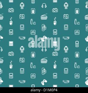 Une rubrique multivaluée gadgets et la technologie seamless texture tuile de fond avec beaucoup de différents tech Gadget icônes Banque D'Images