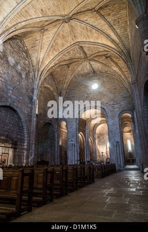 Nef principale de l'église de Saint Salvadore dans Monasterio de Leyre en Navarre, Espagne. Banque D'Images