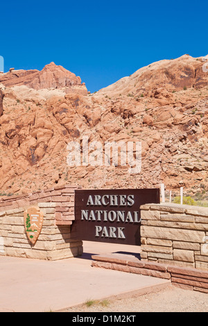 Arches National Park Utah panneau d'entrée au Arches National Park près de Moab Utah USA États-Unis d'Amérique Banque D'Images