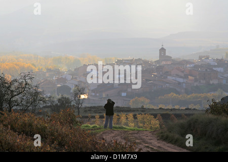 Un village de Badaran vignobles, Cardenas, vallée de la région viticole de Rioja, Espagne, Europe Banque D'Images