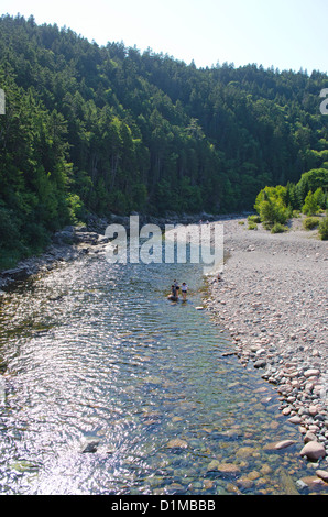 Pont suspendu traversant la rivière à saumons dans le parc national Fundy Nouveau-Brunswick Canada Banque D'Images