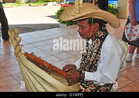 L'Indonésie, Timor Occidental, à Kupang, musicien jouant un instrument de musique (sasando fait fr Banque D'Images