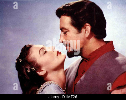 Die Ritter Der Tafelrunde Table ronde Chevaliers Ava Gardner, Robert Taylor Koenigin Guinevere (Ava Gardner) hat sich in ihren Banque D'Images