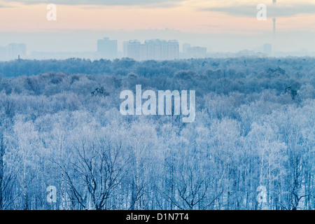 Blue sunrise en hiver très froid en début de matinée, à Moscou, Russie Banque D'Images