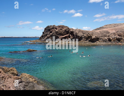 Playa de Papagayo beach près de Playa Blanca, Lanzarote, Îles Canaries Banque D'Images