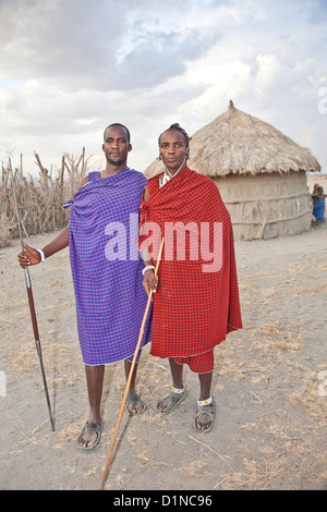 Worriers massaï ou des hommes comme vu dans Olpopongi Village culturel Maasai et le cratère du Ngorongoro en Tanzanie;l'Afrique de l'Afrique; Banque D'Images