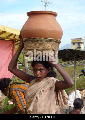 L'Orissa, Inde - Nov 11 -femmes tribales transporter des marchandises sur leur tête le Nov 11, 2009 in Ankadeli, Orissa en Inde Banque D'Images