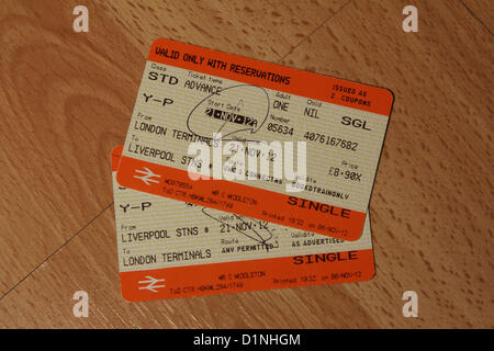 Les billets de train en Angleterre, Pays de Galles et l'Ecosse. Banque D'Images