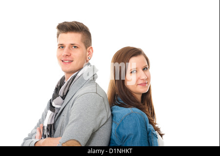 Jeune couple isolated on white Banque D'Images