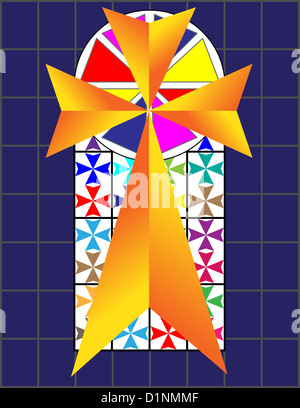 Croix sur le mur de Cristal coloré à Temple Banque D'Images