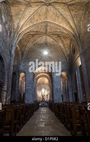 Nef principale de l'église de Saint Salvadore dans Monasterio de Leyre en Navarre, Espagne. Banque D'Images
