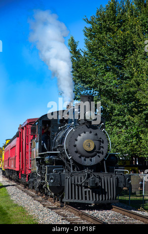 Le Train à vapeur dans la région de Laona bûcheron, le Wisconsin est un ancien train à vapeur qui entraîne les visiteurs au Camp 5 Camp de bûcherons Musée. Banque D'Images