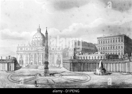 La Place Saint Pierre. La cité du Vatican. Illustration antique, 1856. Banque D'Images