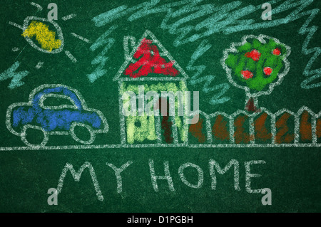 Enfant dessin d'accueil sur un tableau vert Banque D'Images