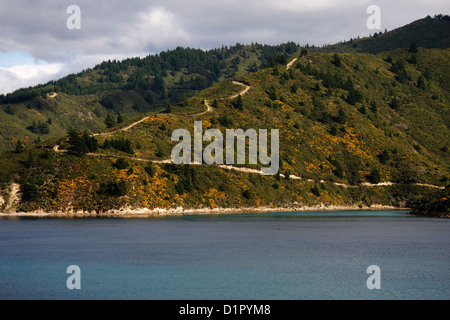 Marlborough Sounds à l'extrémité sud du détroit de Cook, Nouvelle-Zélande. Banque D'Images