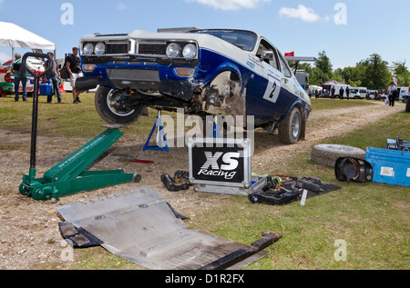 Mick Strafford's1973 Chevrolet Firenza pouvez suis subit une réparation pendant la paddock 2012 Goodwood Festival of Speed, Sussex, UK. Banque D'Images