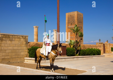 Sur la garde à au Mausolée Mohamed V Banque D'Images