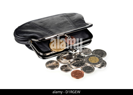 Sac à main avec des pièces de monnaie, l'argent canadien Banque D'Images