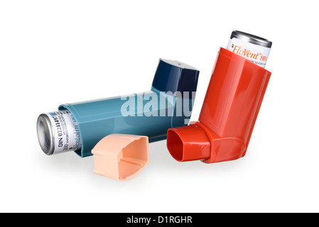 L'asthme inhalateur Inhalateur bronchodilatateur, bronchodilatateurs, pour les allergies, le Ventolin, Flovent Salbutamol Banque D'Images