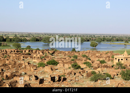 Village déserté de Khaba réservoir Jaisalmer Rajasthan inde Banque D'Images