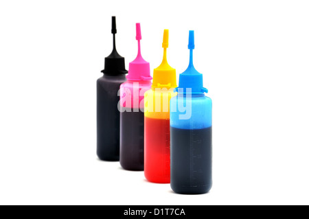 Peintures de couleur dans des bouteilles, isolated on white Banque D'Images