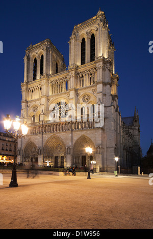 Notre Dame de Paris la nuit, la cathédrale Notre-Dame de Paris Banque D'Images