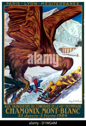 Affiche de l'premiers Jeux d'hiver : Chamonix 1924 par Auguste Matisse Banque D'Images