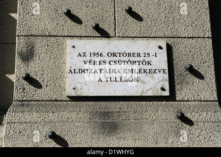 Budapest. Billes en acier sur la façade du Musée ethnographique à la mémoire de personnes tuées par le régime communiste hongrois. Banque D'Images