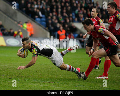 06.01.2013 Oxford, Angleterre. Danny Care en action au cours de l'Aviva Premiership match entre London Welsh et Harlequins du stade Kassam. Banque D'Images