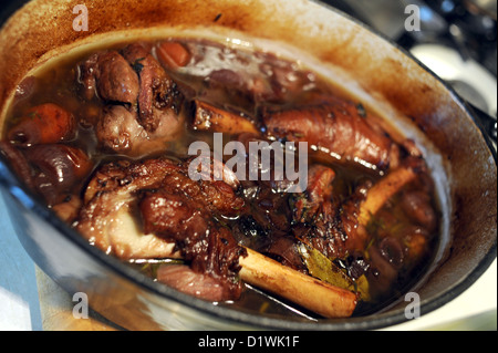 Hiver copieux cocotte de souris d'agneau cuite jambes lentement dans le vin rouge et fines herbes Banque D'Images