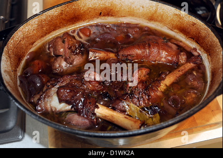 Hiver copieux cocotte de souris d'agneau cuite jambes lentement dans le vin rouge et fines herbes Banque D'Images