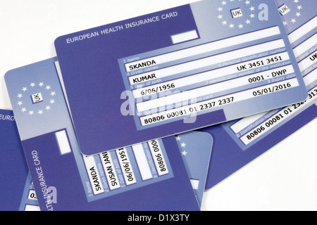 Les cartes d'assurance maladie européenne ou E111 carte, au Royaume-Uni Banque D'Images