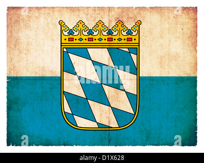 Drapeau de la province allemande Bavaria créée dans le style grunge avec armoiries Banque D'Images