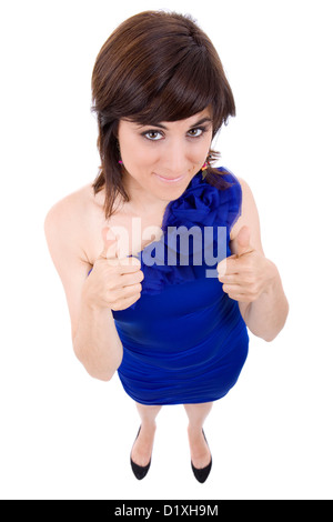 Young Beautiful woman full body passe Thumbs up, isolated on white Banque D'Images