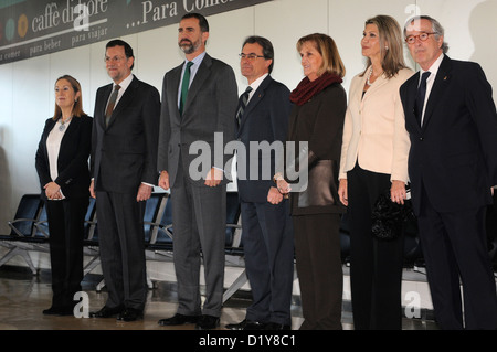 Le président catalan Artur Mas autorités bienvenue le Prince Felipe, le premier ministre Mariano Rajoy,avant d'rode la nouvelle ligne AVE . Banque D'Images