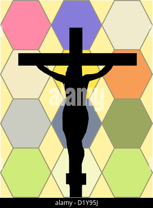 Jésus noir Croix sur le mur du temple de couleur Banque D'Images