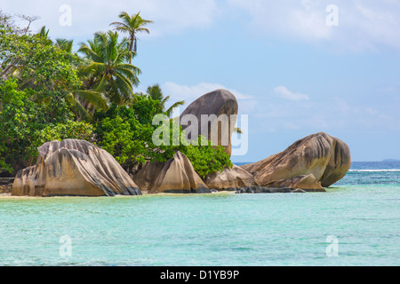 Anse de plage d'Anse Source d'argent, l'île de La Digue, Seychelles Banque D'Images