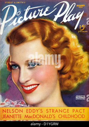 JEANETTE MacDONALD (1903-1965) chanteuse et actrice du film US sur la couverture de décembre 1936 fan magazine Photo Jouer Banque D'Images