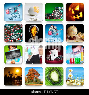 Collection d'icônes sur blanc pour des programmes et des jeux, etc. Banque D'Images