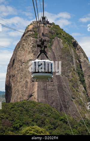 Pao de Acucar, Pain de Sucre, Mountain Sky gondola téléphérique, Rio de Janeiro, Rio de Janeiro, Brésil, Amérique du Sud Banque D'Images