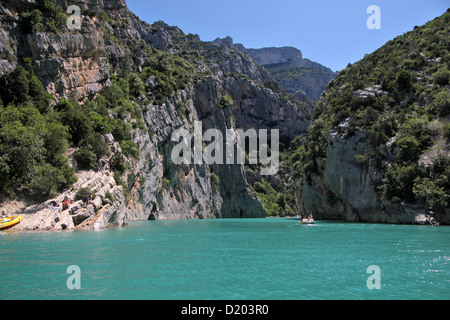 Les gorges du Verdon au Lac de Sainte-Croix, à Aiguines, Provence, France Banque D'Images