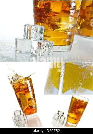 Collage d'ice tea sur fond blanc Banque D'Images