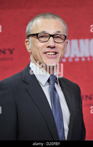 Allemand-autrichien acteur Christoph Waltz assiste à la première du film 'Django Unchained' au Cinestar Theatre dans le Sony Center, Potsdamer Platz à Berlin. Janvier 08, 2013 Banque D'Images