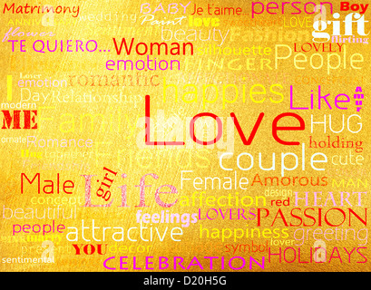Motif transparente faite de mots qui se rapportent au mot amour Banque D'Images