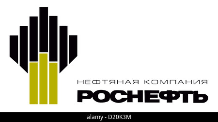 Logo de l'entreprise pétrolière d'Etat russe OAO Rosneft dans un cyrillique document avec siège à Moscou. Banque D'Images