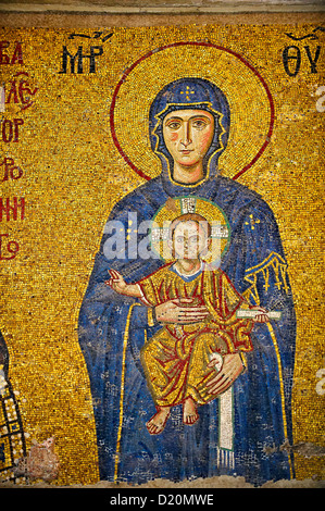 12e siècle mosaïque byzantine de la Vierge & l'enfant, Sainte-Sophie, Istanbul, Turquie Banque D'Images