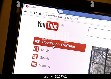 Site web You Tube afficher sur l'écran de l'ordinateur Banque D'Images