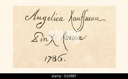 La signature de Maria Anna Katharina Angelika ou Angelica Kauffman, 1741 -1807. Swiss-Austrian artiste néoclassique. Banque D'Images