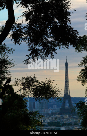 La tour Eiffel vu de Montmartre au crépuscule, Paris, France, Europe Banque D'Images